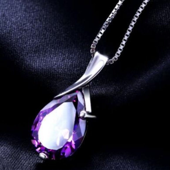 Fine Jewelry  925 Silver Amethyst Teardrop Necklace - Picture 3 of 4